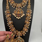 Goddess Lakshmi Peacock Red Green Multi Stone CZ Matte Finish Combo Necklace