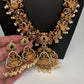 Goddess Lakshmi Peacock Red Green Multi Stone CZ Matte Finish Combo Necklace