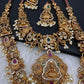 Goddess Lakshmi Peacock Red Green Multi Stone CZ Matte Finish Combo Necklace