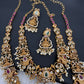 Goddess Lakshmi Peacock Red Green Multi Stone CZ Matte Finish Combo Necklace