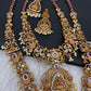 Goddess Lakshmi Peacock Red Green Multi Stone CZ Matte Finish Combo Necklace