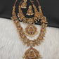 Goddess Lakshmi Peacock Red Green Multi Stone CZ Matte Finish Combo Necklace