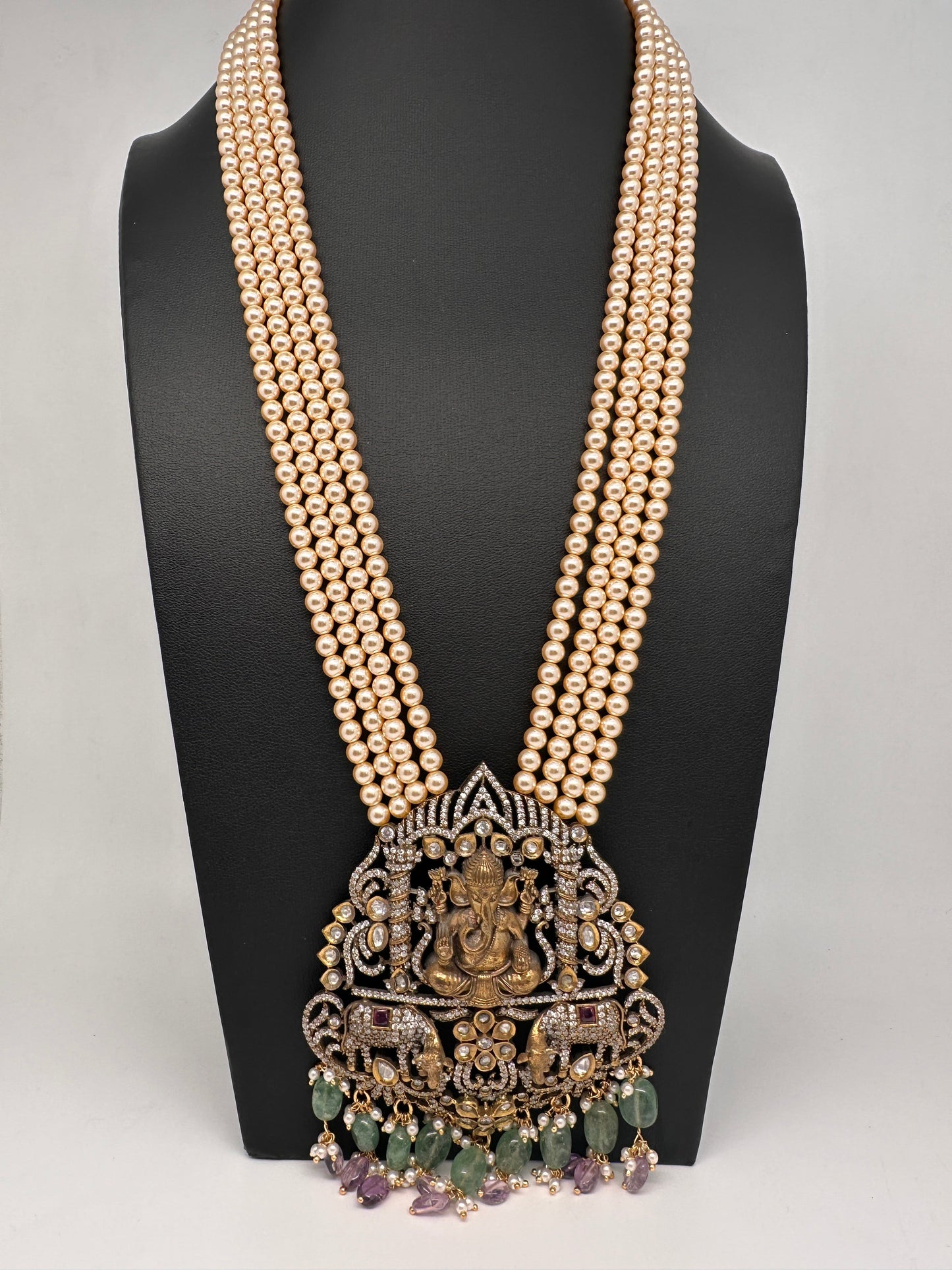 Ganesh Geru Finish Pearls Long Necklace
