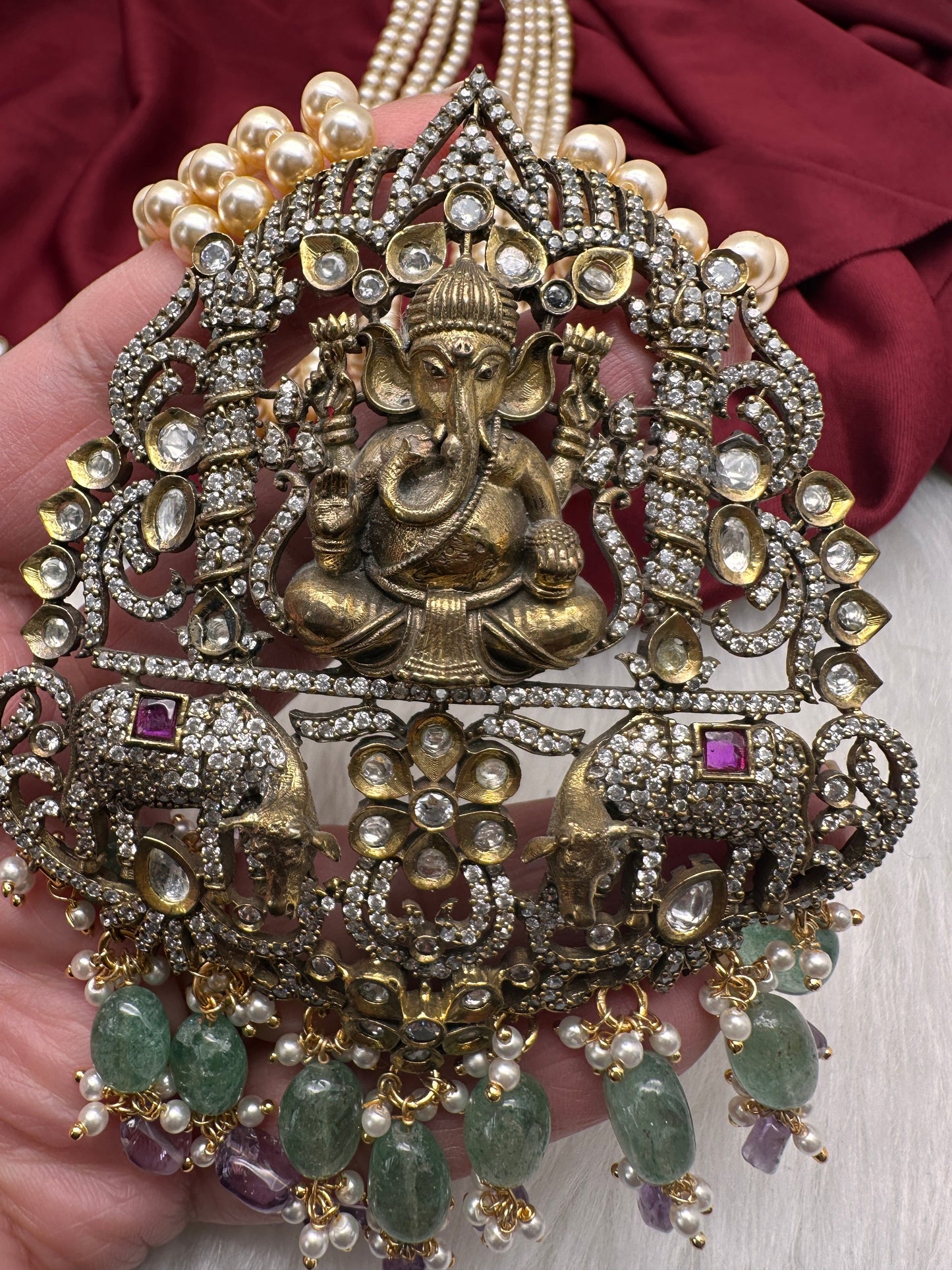 Ganesh Geru Finish Pearls Long Necklace