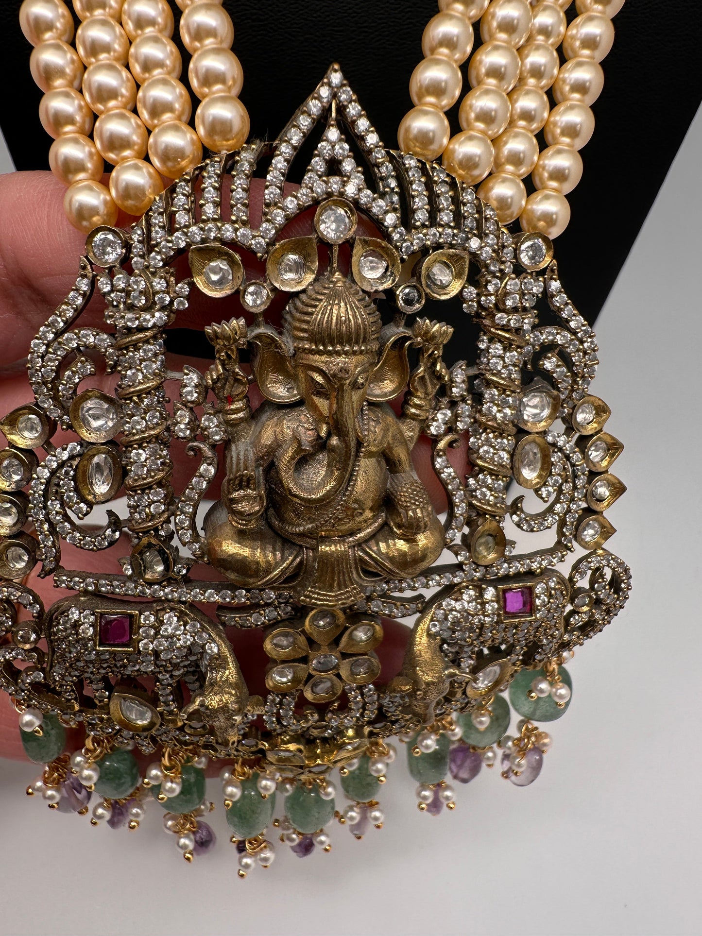 Ganesh Geru Finish Pearls Long Necklace