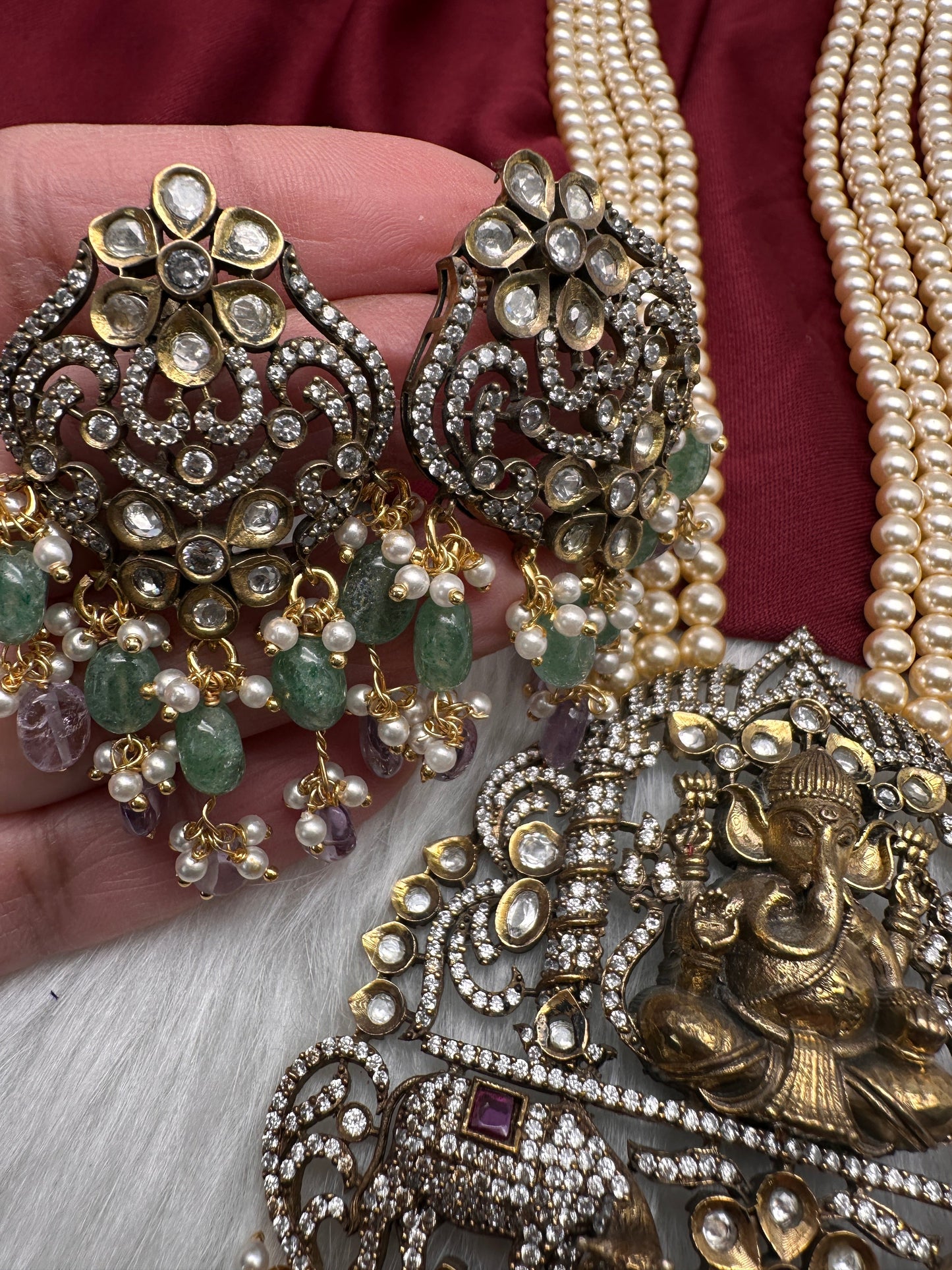 Ganesh Geru Finish Pearls Long Necklace