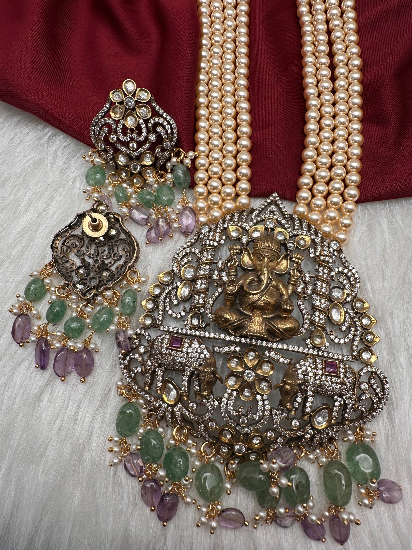 Ganesh Geru Finish Pearls Long Necklace