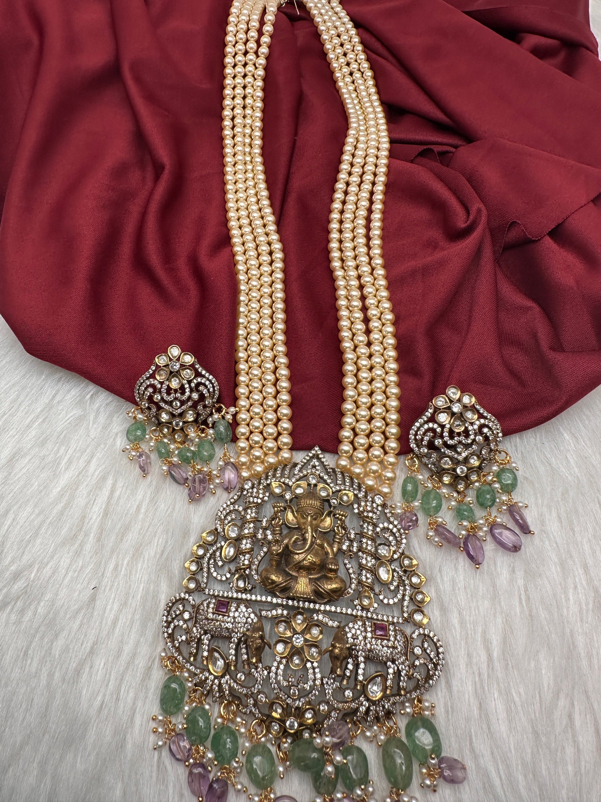Ganesh Geru Finish Pearls Long Necklace