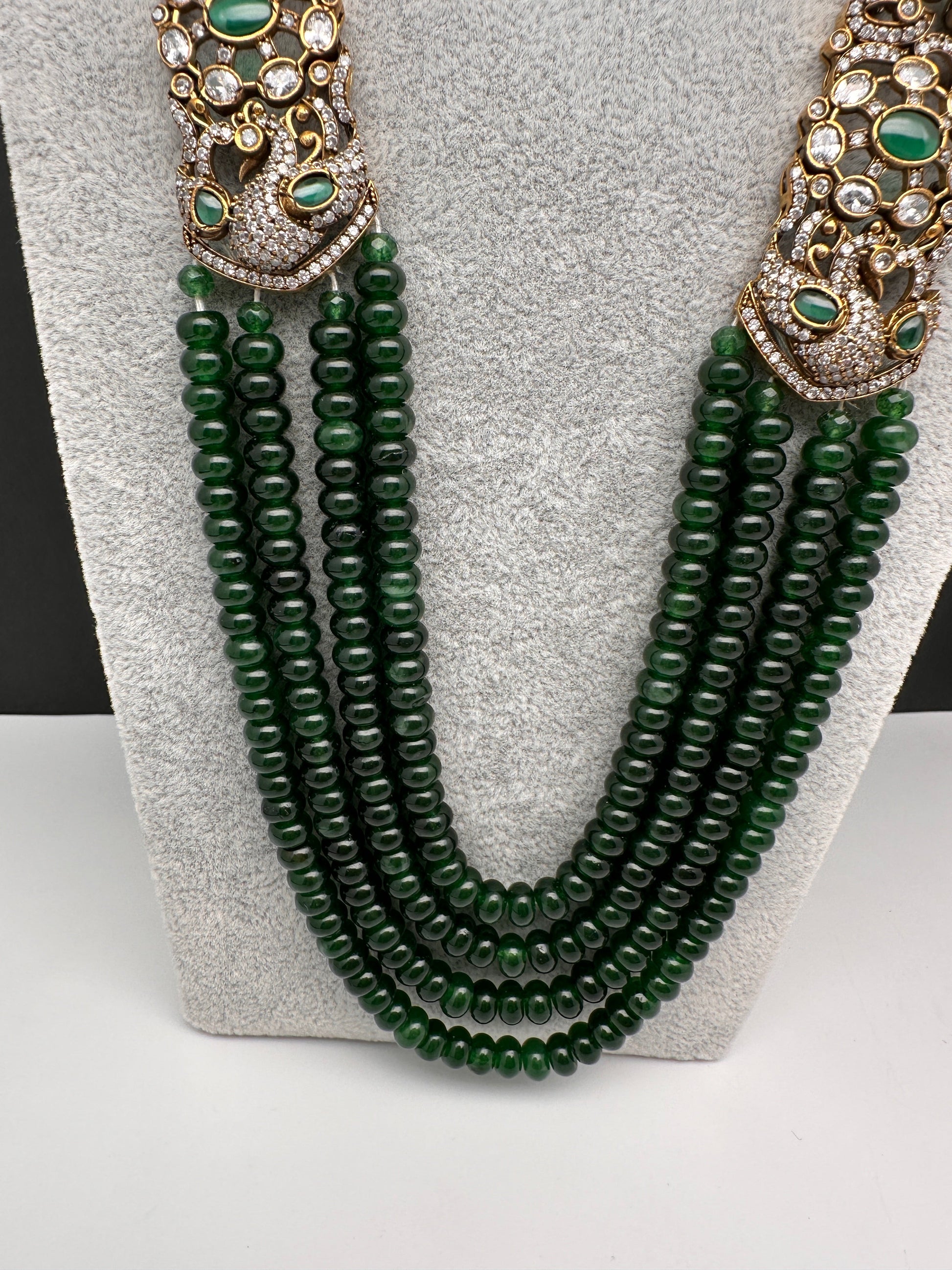 CZ Victorian Side Pendent Color Stone Beads Necklace - Green
