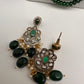 CZ Victorian Side Pendent Color Stone Beads Necklace - Green