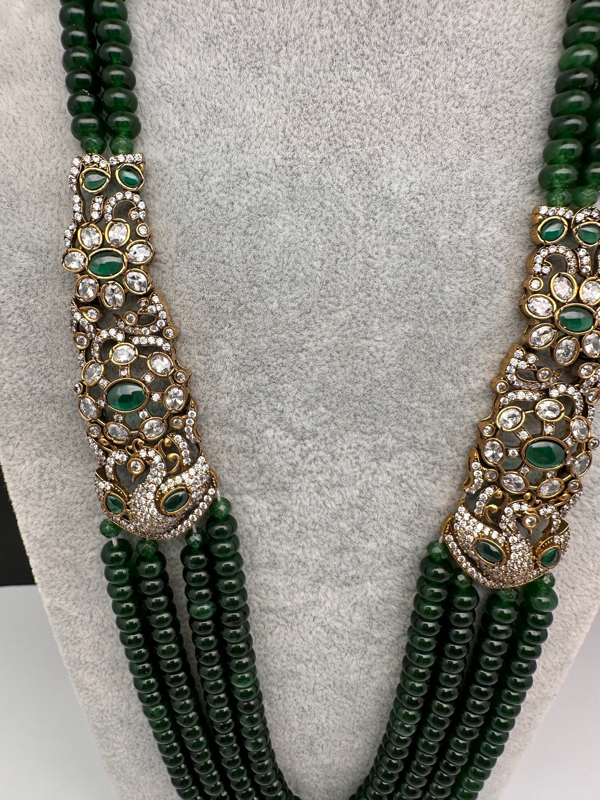 CZ Victorian Side Pendent Color Stone Beads Necklace - Green