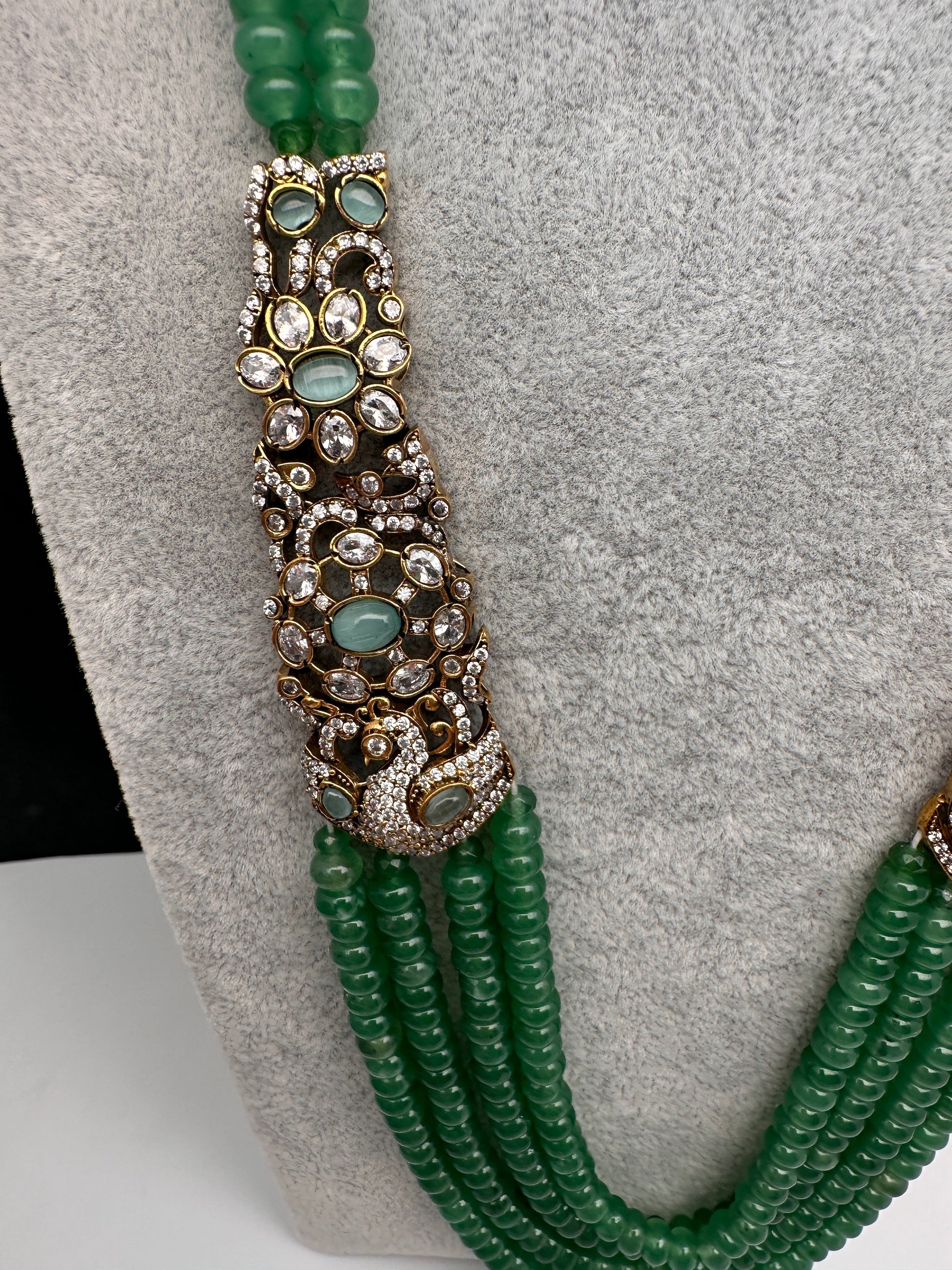 CZ Victorian Side Pendent Color Stone Beads Necklace - LightGreen