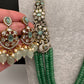 CZ Victorian Side Pendent Color Stone Beads Necklace - LightGreen