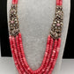 CZ Victorian Side Pendent Color Stone Beads Necklace - Pink