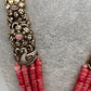 CZ Victorian Side Pendent Color Stone Beads Necklace - Pink