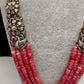 CZ Victorian Side Pendent Color Stone Beads Necklace - Pink