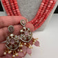 CZ Victorian Side Pendent Color Stone Beads Necklace - Pink