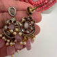 CZ Victorian Side Pendent Color Stone Beads Necklace - Pink