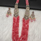 CZ Victorian Side Pendent Color Stone Beads Necklace - Pink