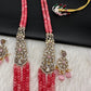 CZ Victorian Side Pendent Color Stone Beads Necklace - Pink