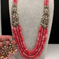CZ Victorian Side Pendent Color Stone Beads Necklace - Pink