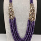 CZ Victorian Side Pendent Color Stone Beads Necklace - Purple