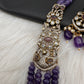 CZ Victorian Side Pendent Color Stone Beads Necklace - Purple