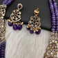 CZ Victorian Side Pendent Color Stone Beads Necklace - Purple