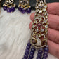 CZ Victorian Side Pendent Color Stone Beads Necklace - Purple