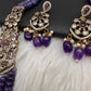 CZ Victorian Side Pendent Color Stone Beads Necklace - Purple