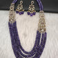 CZ Victorian Side Pendent Color Stone Beads Necklace - Purple