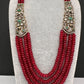 CZ Victorian Side Pendent Color Stone Beads Necklace - Red