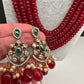 CZ Victorian Side Pendent Color Stone Beads Necklace - Red