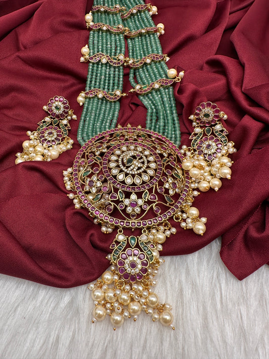 Kempu Pendent Green Beads Reani Haar Necklace