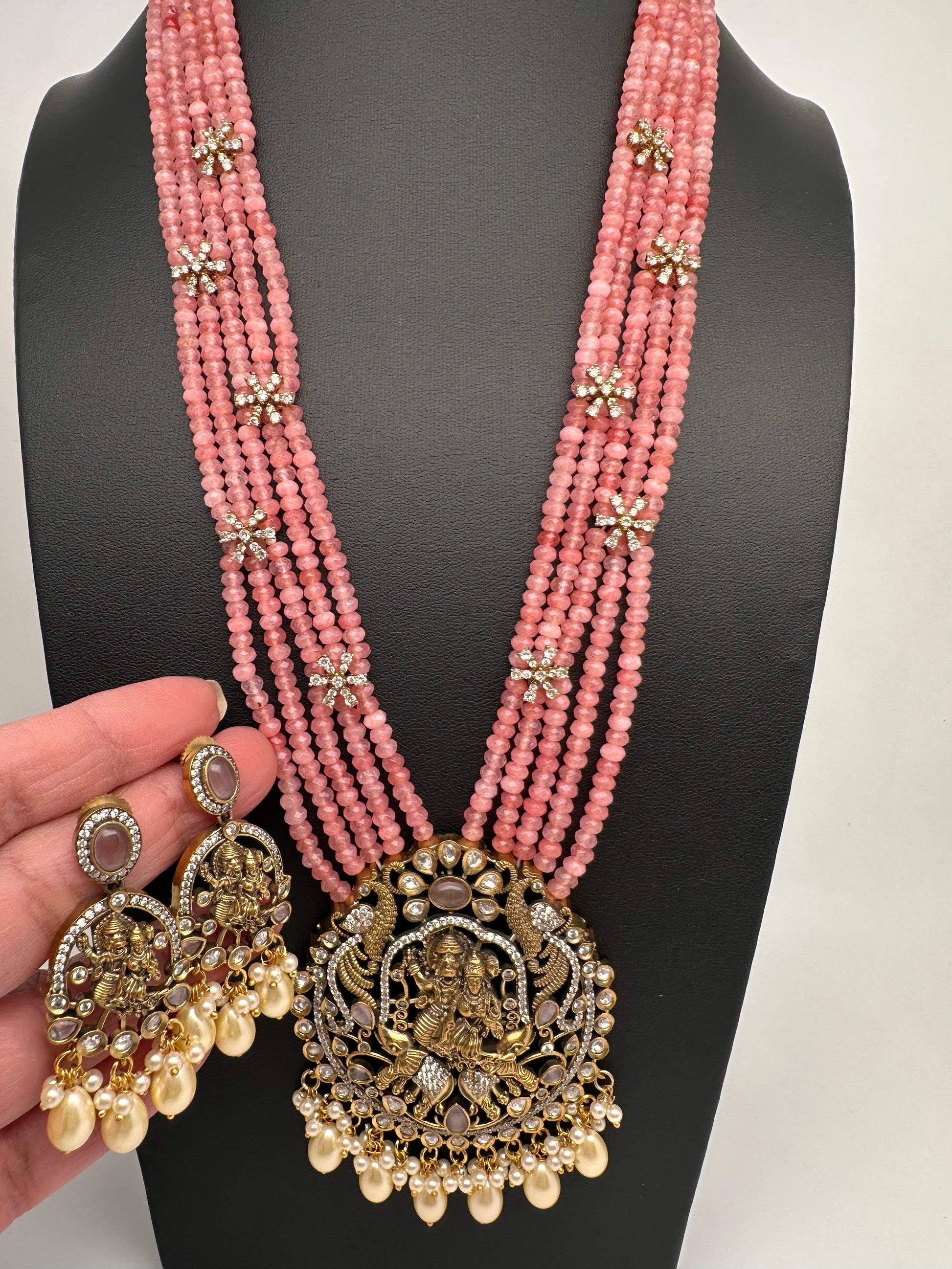 Lord Narsima Onyx Beads  Color Stone Long Necklace - pink