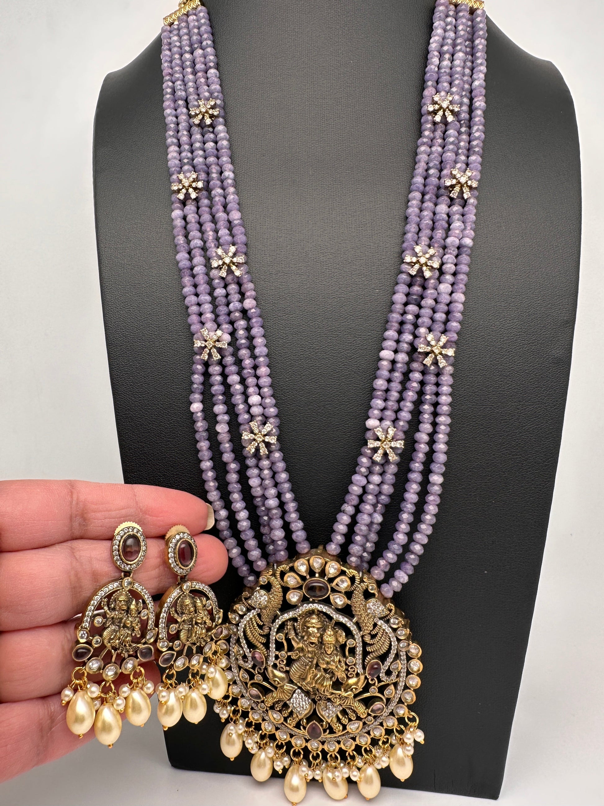 Lord Narsima Onyx Beads  Color Stone Long Necklace - Purple