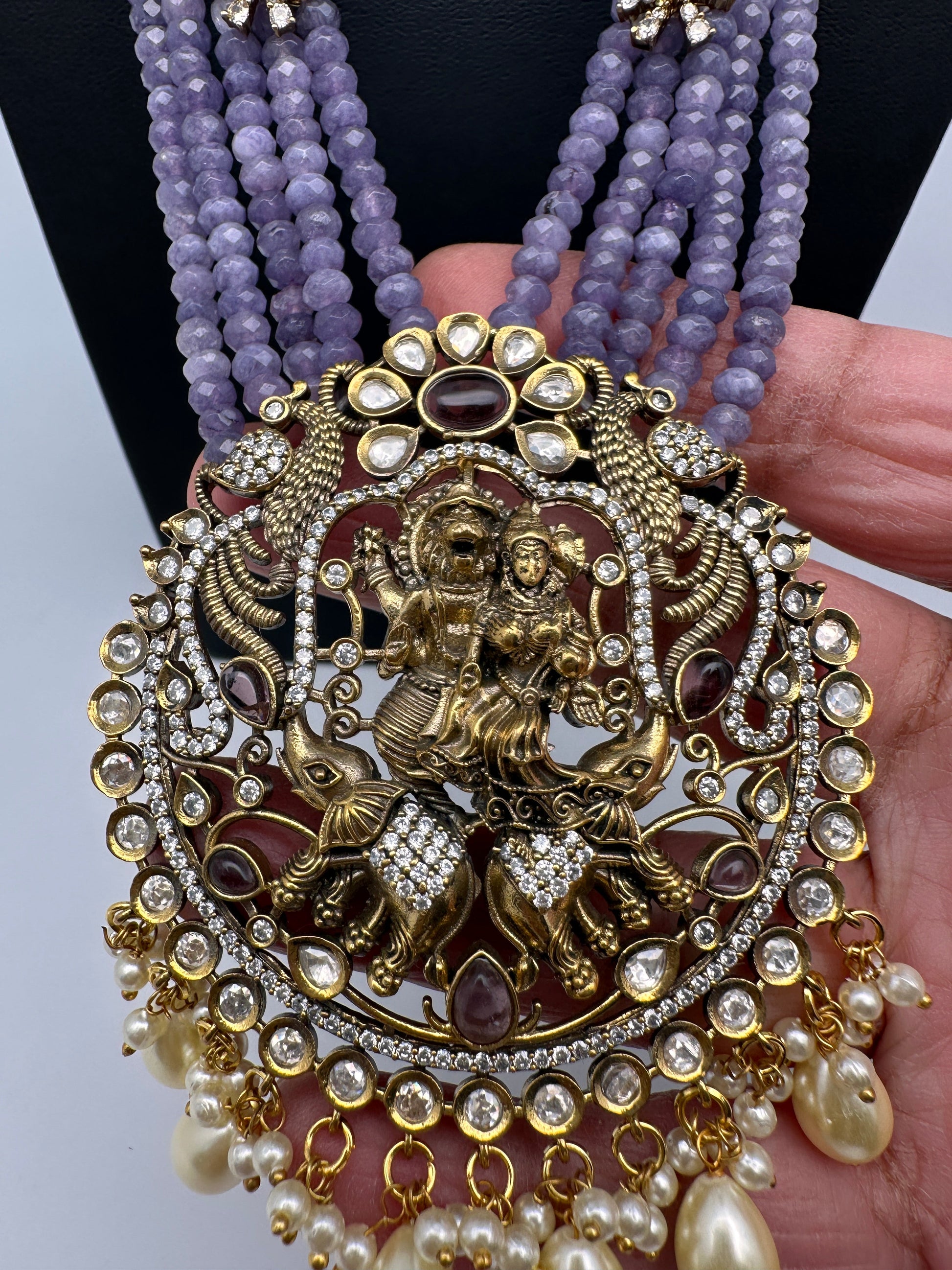 Lord Narsima Onyx Beads  Color Stone Long Necklace - Purple