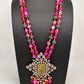 Doublet Stones Box Beads Color Stone Long Necklace - DarkPink