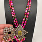 Doublet Stones Box Beads Color Stone Long Necklace - DarkPink