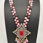 Doublet Stones Box Beads Color Stone Long Necklace - Pink