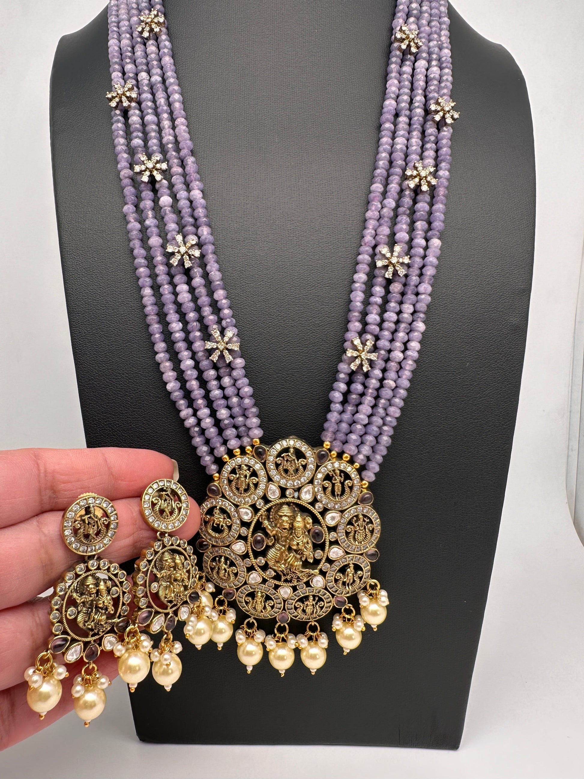 Victorian Dashavatar Beads Color Stone Long Necklace - Purple