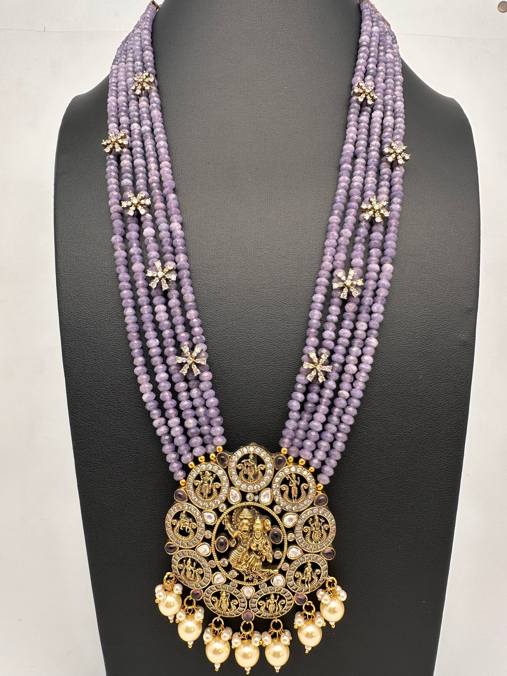 Victorian Dashavatar Beads Color Stone Long Necklace - Purple
