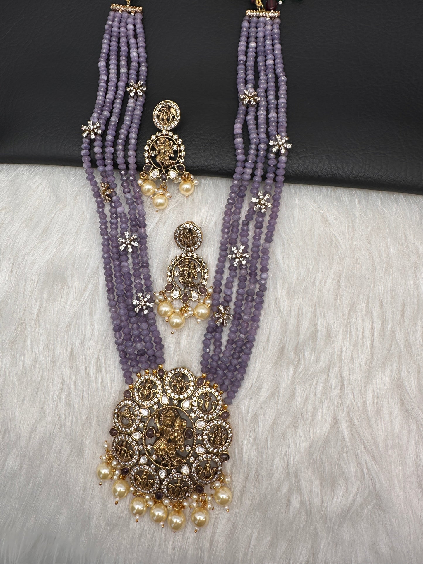 Victorian Dashavatar Beads Color Stone Long Necklace - Purple