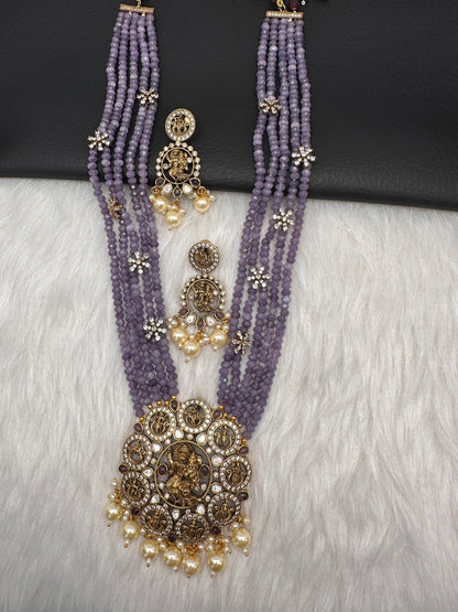 Victorian Dashavatar Beads Color Stone Long Necklace - Purple