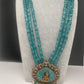 Goddess Lakshmi Color Stone Mehndi Finish Beads Long Necklace - Blue