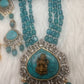 Goddess Lakshmi Color Stone Mehndi Finish Beads Long Necklace - Blue