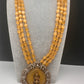 Goddess Lakshmi Color Stone Mehndi Finish Beads Long Necklace - Yellow