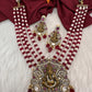 Ganesha Geru Finish Beads Color Stone Necklace - Red