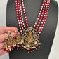 Ganesha Geru Finish Beads Color Stone Necklace - Red