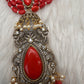 Jhumka Pattern Monilsa Beads Mehendi Finish Color Stone Necklace - Coral